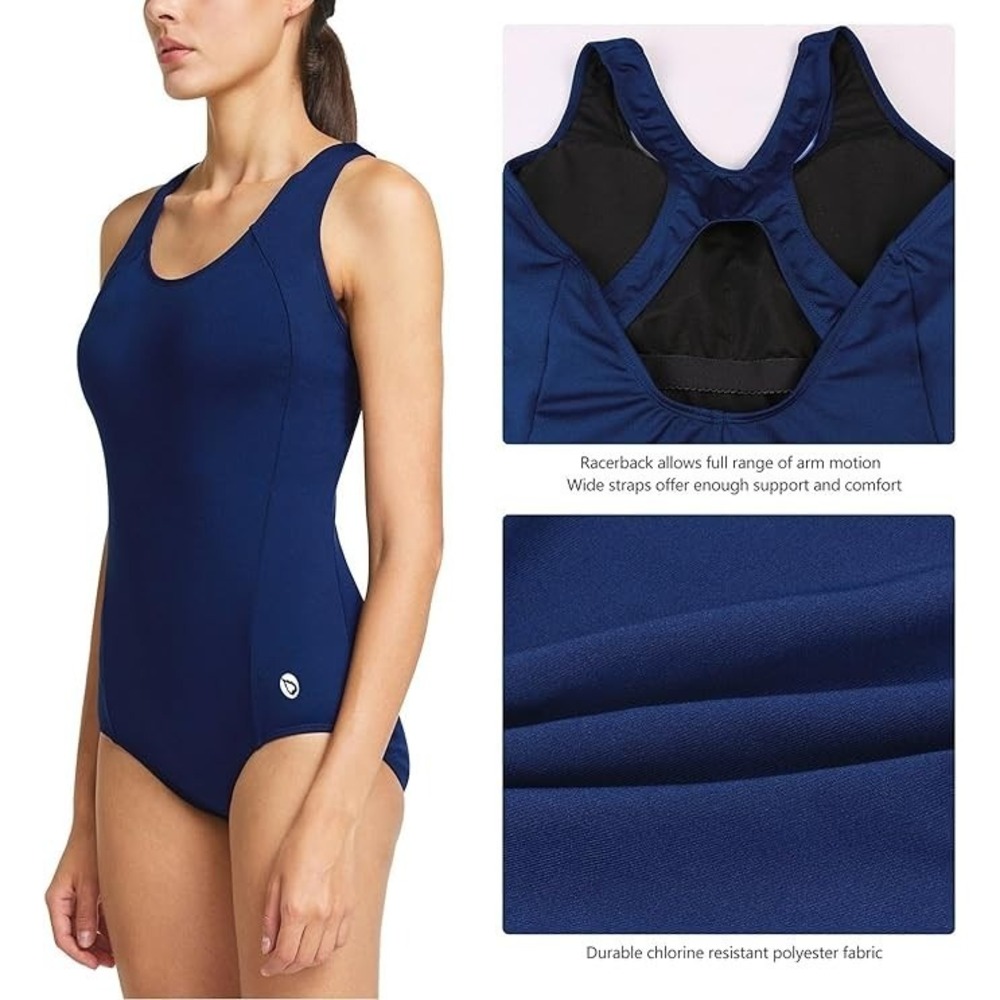 baleaf Blue Racerback Athletic One Piece Modest‎ Women's Swimsuit Sz XL (16-18)